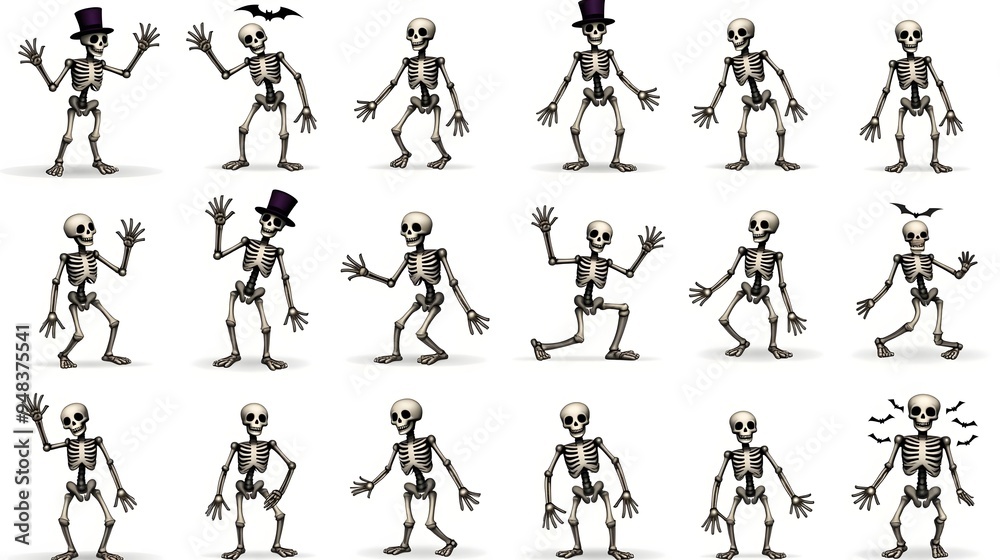 Playful Skeleton Illustrations in Various Poses Playful Skeleton Illustrations in Various Poses