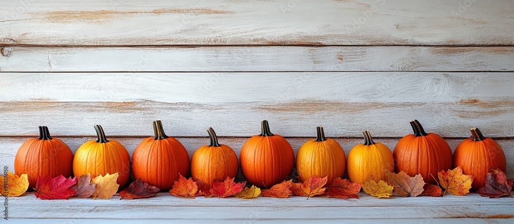Autumnal Display of Pumpkins and Leaves Autumnal Display of Pumpkins and Leaves