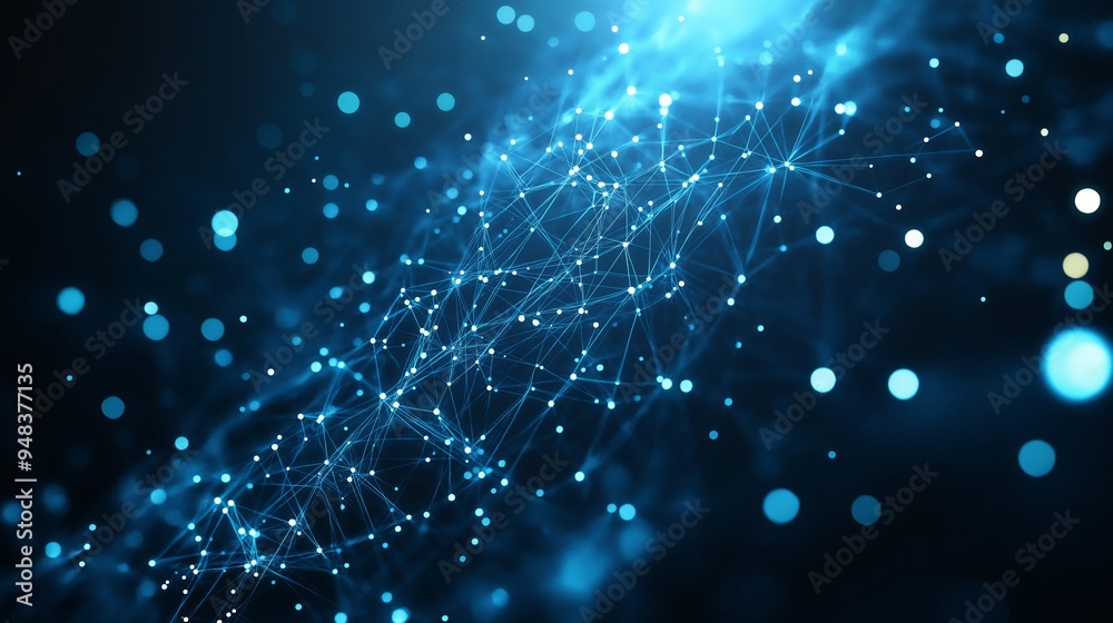 Obraz premium Luminous blue network connection with sparkling dots background. Based on Generative AI