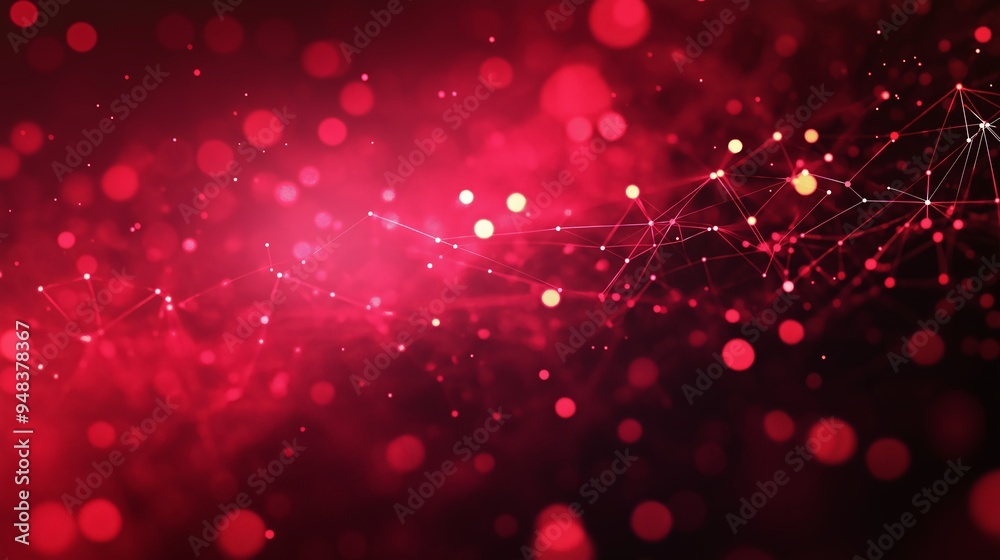 Luminous red network connection with sparkling dots background. Based on Generative AI Luminous red network connection with sparkling dots background. Based on Generative AI
