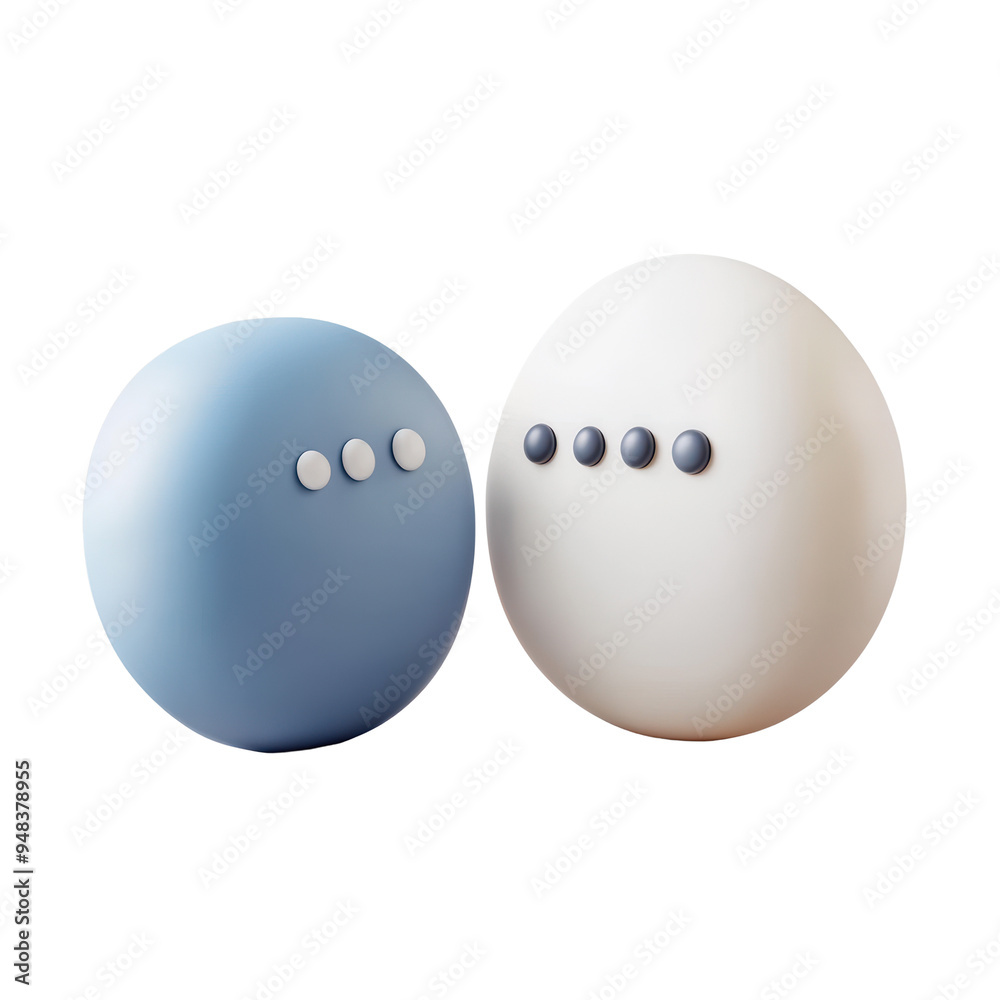 Two stylized, rounded shapes in blue and white, featuring small, colored dots that enhance their playful appearance Two stylized, rounded shapes in blue and white, featuring small, colored dots that enhance their playful appearance