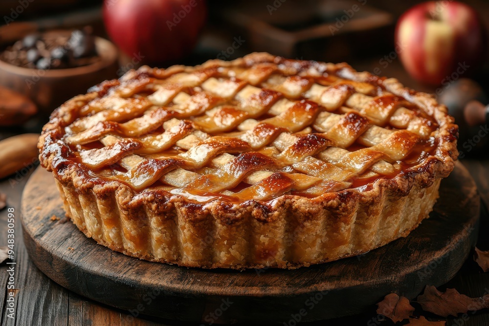rustic autumn dessert freshly baked apple crumb pie with golden crust and glistening caramel drizzle set on weathered wooden table exuding warmth and homemade comfort rustic autumn dessert freshly baked apple crumb pie with golden crust and glistening caramel drizzle set on weathered wooden table exuding warmth and homemade comfort