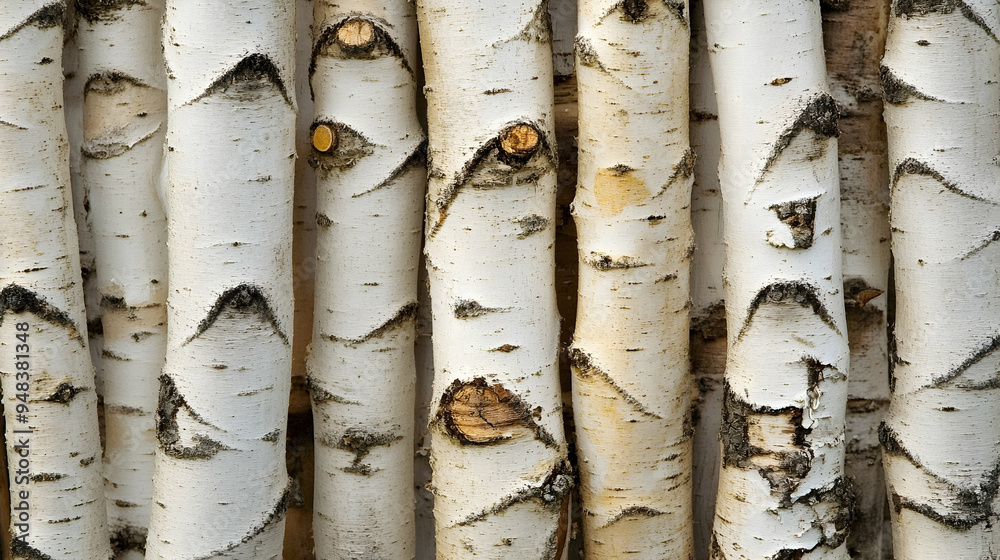 Close up of white birch tree bark with black and brown markings. Close up of white birch tree bark with black and brown markings.