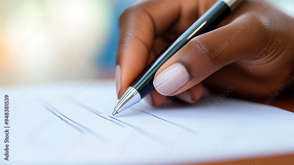 A close-up of an insurance form being signed by a client in an office. copy space for text. A close-up of an insurance form being signed by a client in an office. copy space for text.