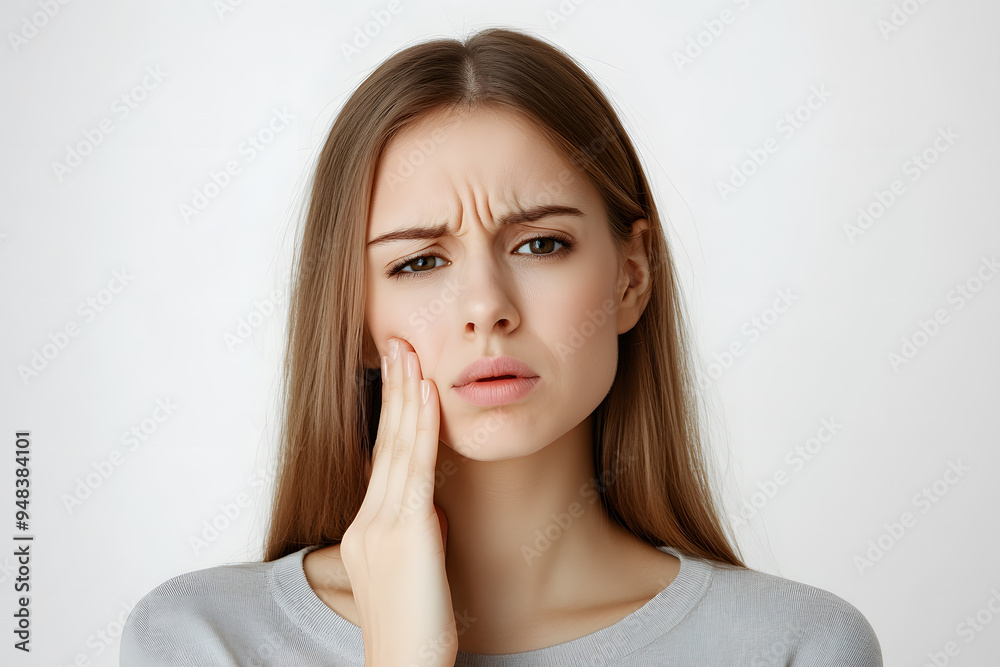 Closeup portrait of woman having toothache isolated on white background. Female suffering with a painful, hurting or inflammation in her mouth Closeup portrait of woman having toothache isolated on white background. Female suffering with a painful, hurting or inflammation in her mouth