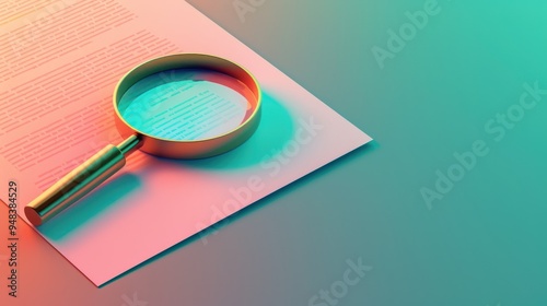 Isometric illustration of a magnifying glass hovering over a document