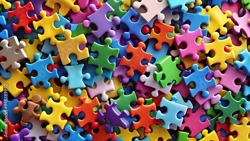 Colorful puzzle pieces of different shapes and sizes come together to form a vibrant whole, symbolizing unity, diversity, and inclusivity in a harmonious composition.