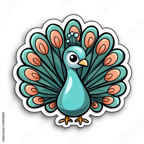 Cartoon Peacock with Spread Feathers Illustration