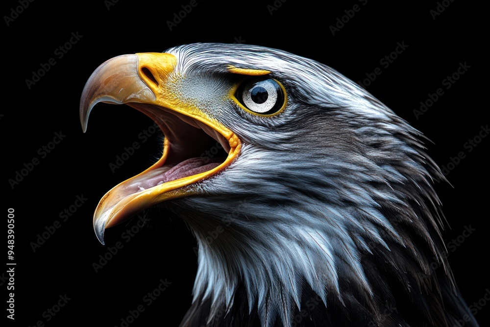 Fototapeta premium Close-up Portrait of a Majestic Bald Eagle with Open Beak
