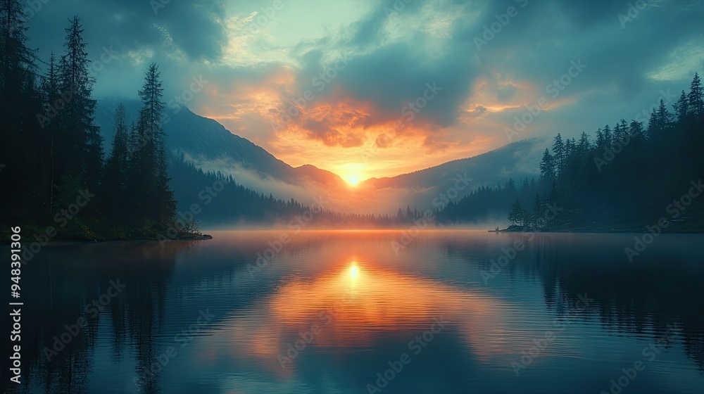 Serenity of a still lake at dusk Serenity of a still lake at dusk