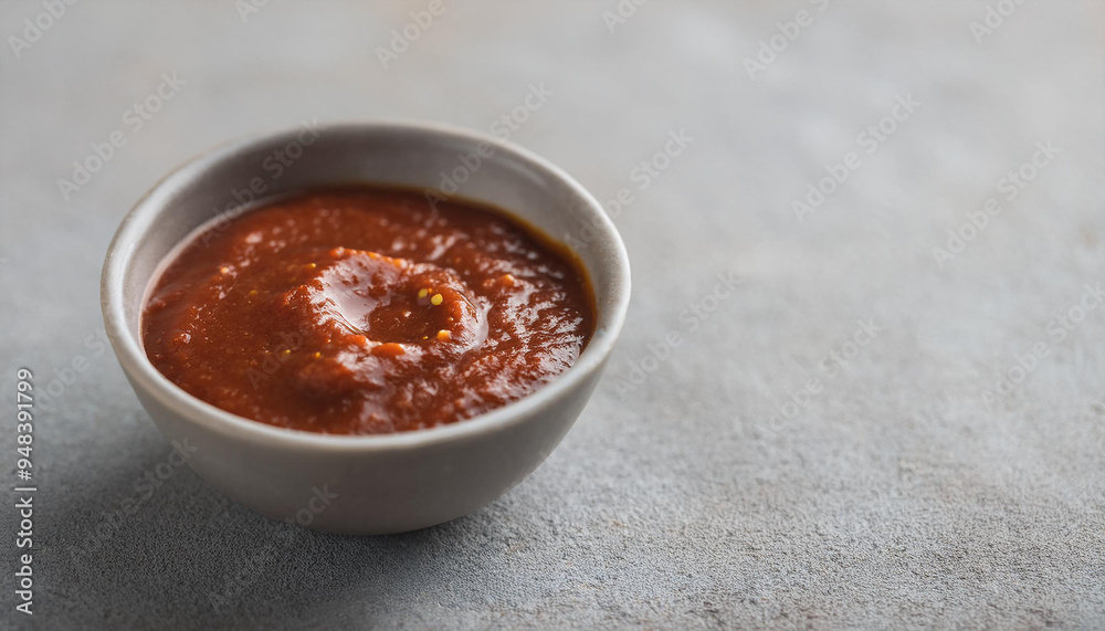 Bowl of romesco sauce or paste on cement background. Food and spice concept. Bowl of romesco sauce or paste on cement background. Food and spice concept.