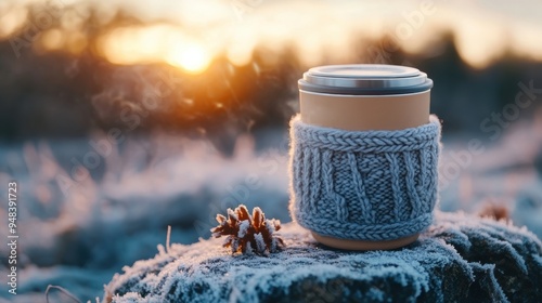 stay warm and stylish with a thermos mug and knitted cover on a chilly morning the perfect way to start your day cozyconcepts photo