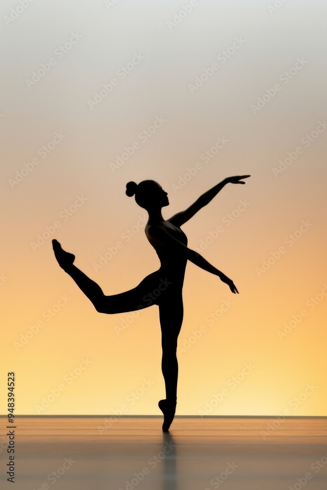 Elegant dancer showcases grace in silhouette against a warm gradient background Elegant dancer showcases grace in silhouette against a warm gradient background