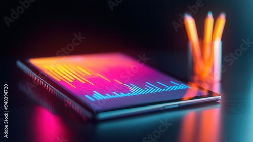 Tablet with Data Analysis Chart and Pencils