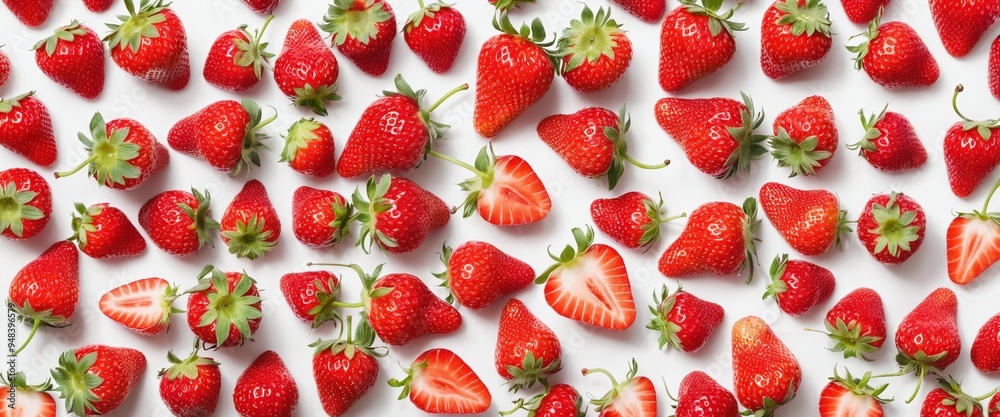 Fresh strawberry fruits on white. Top view, copy space Fresh strawberry fruits on white. Top view, copy space