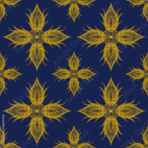 A seamless floral and leaf pattern with a vintage touch, perfect for wallpaper, textile, or decorative uses