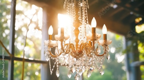 Crystal Chandelier Hanging in a Window