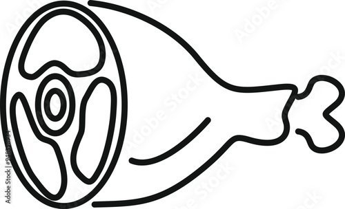 Simple line drawing of a pork ham leg displaying the cross section of the meat
