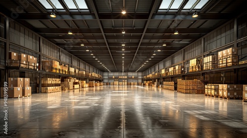 Wallpaper Mural Spacious industrial warehouse with neatly arranged pallets during daylight showcasing organized storage facilities Torontodigital.ca