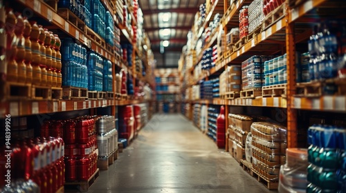 Wallpaper Mural Aisles filled with colorful beverage bottles in a large storage warehouse during daylight hours Torontodigital.ca