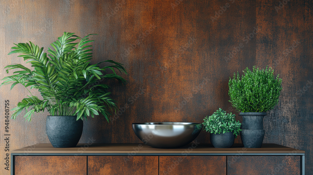 Plants and Metal Bowl. Plants and Metal Bowl.