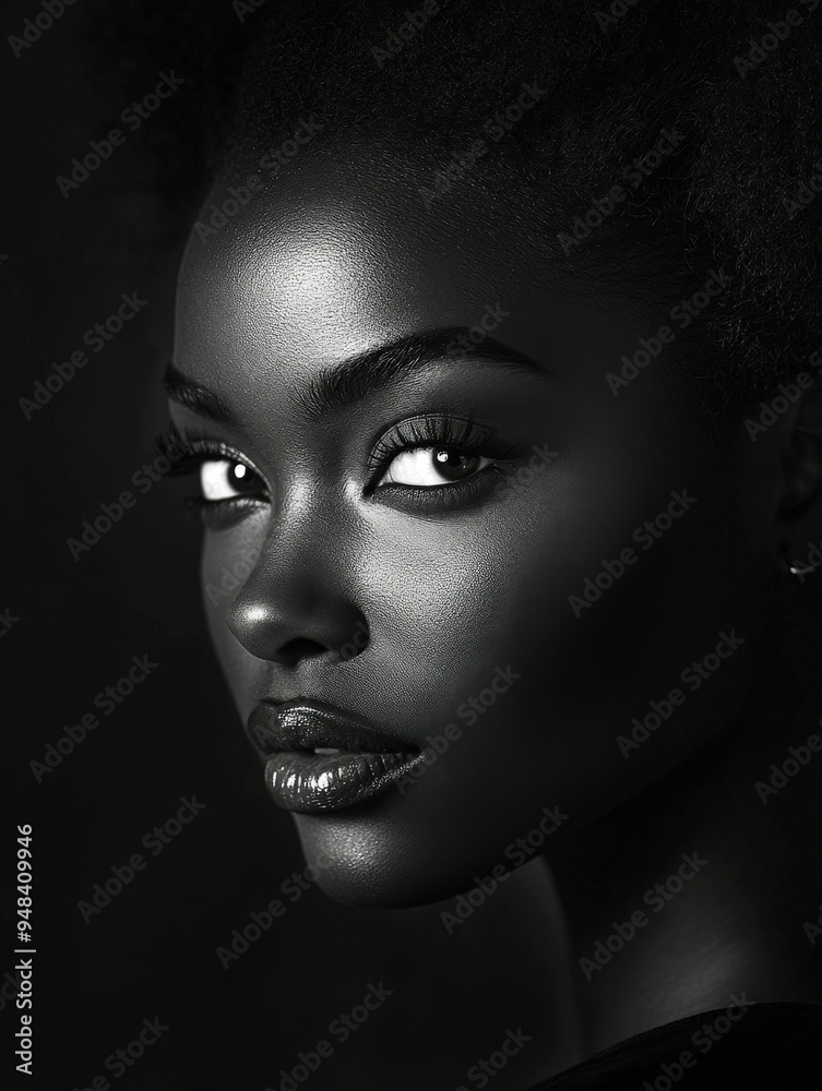 Elegant portrait of a woman with striking features in monochrome Elegant portrait of a woman with striking features in monochrome