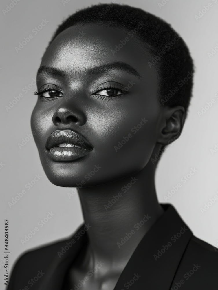 Elegant black and white portrait of a model in a tailored suit Elegant black and white portrait of a model in a tailored suit