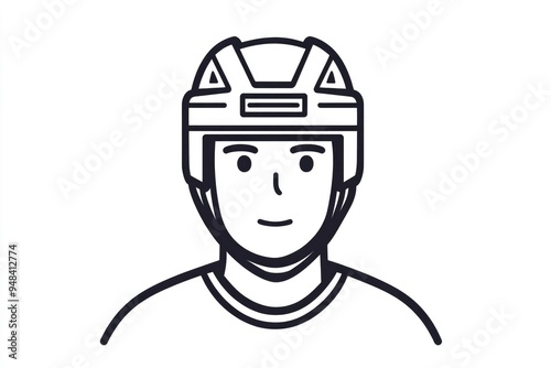 2D cartoon icon of a bowman in outline style Thin black line illustration representing a hockey concept featuring a simple flat design on a white background