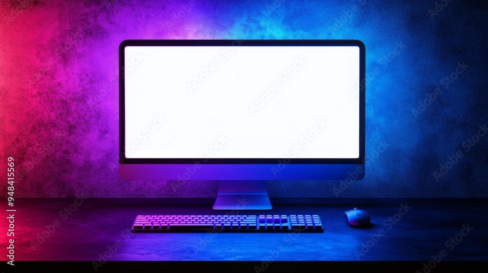 Blue and purple lights on the background and curtain of a game room ...