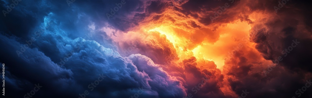 Dramatic evening sky with vibrant clouds in shades of orange and blue Dramatic evening sky with vibrant clouds in shades of orange and blue