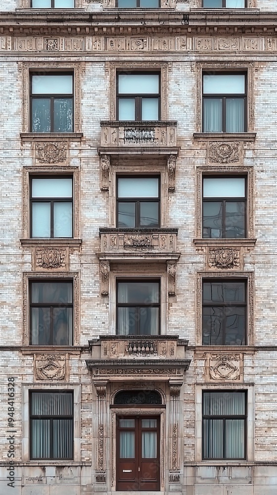 Classical building facade with ornate stonework and symmetry. Generative AI Classical building facade with ornate stonework and symmetry. Generative AI