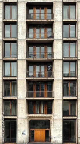 Classical building facade with ornate stonework and symmetry. Generative AI