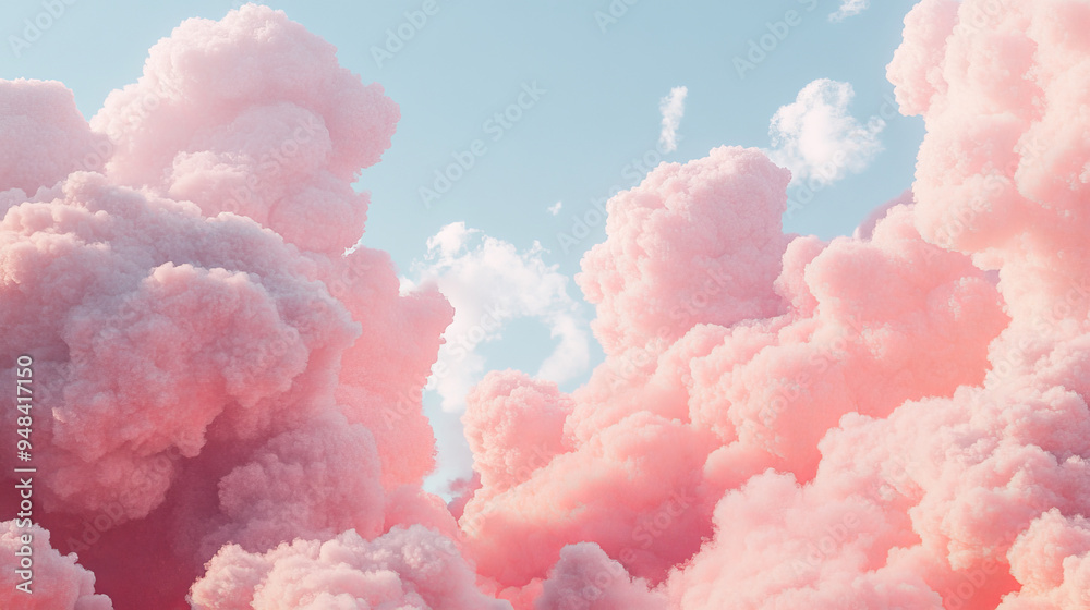 Pink pastel clouds create a dreamy fantasy sky, resembling sugar cotton in the background. Pink pastel clouds create a dreamy fantasy sky, resembling sugar cotton in the background.