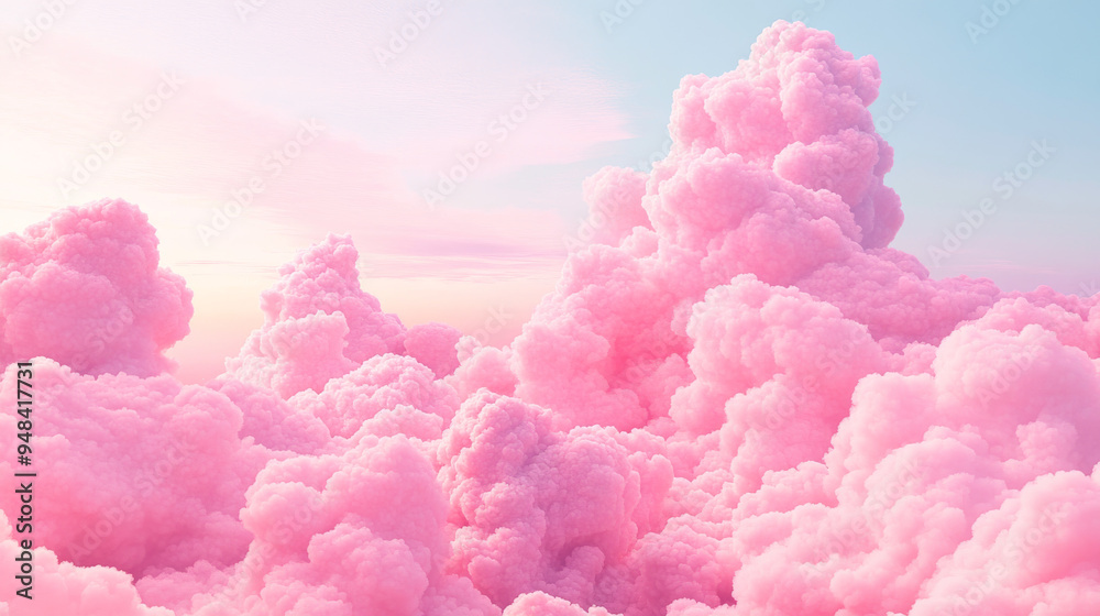 Pink pastel clouds create a dreamy fantasy sky, resembling sugar cotton in the background. Pink pastel clouds create a dreamy fantasy sky, resembling sugar cotton in the background.
