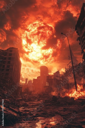 3D illustration depicting a scene of apocalyptic destruction