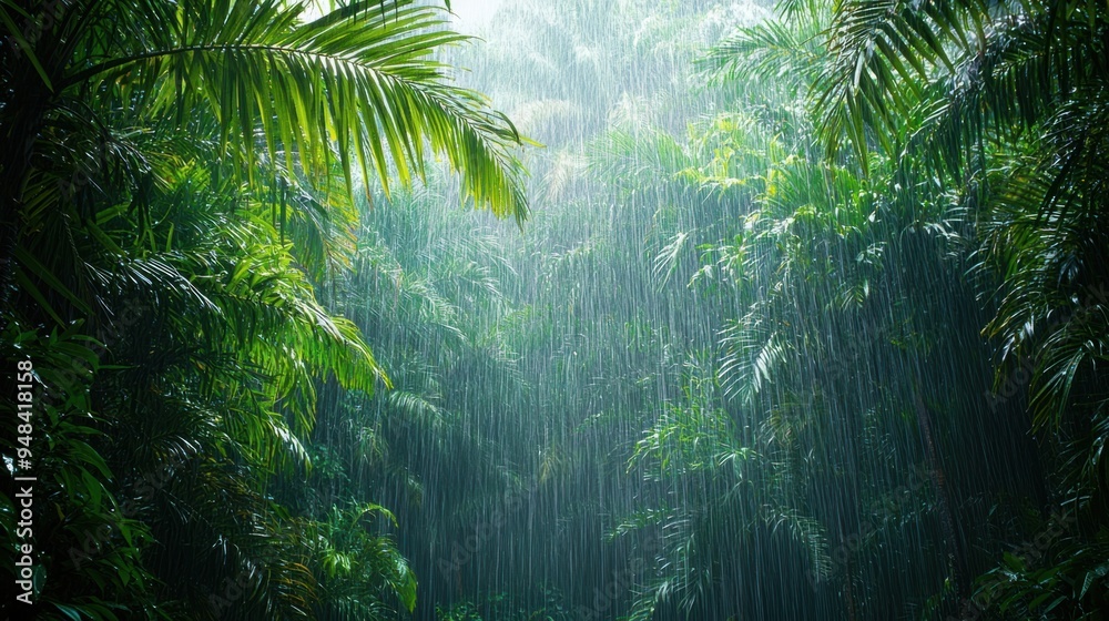 Refreshing Tropical Rain Shower in Lush Jungle Setting Refreshing Tropical Rain Shower in Lush Jungle Setting