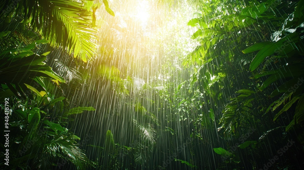 Refreshing Tropical Rain Shower in Lush Jungle Paradise Refreshing Tropical Rain Shower in Lush Jungle Paradise
