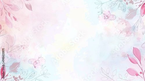 Charming Light Pink and Blue Watercolor Floral Background with Delicate Pastel Tones and Minimalistic Design
