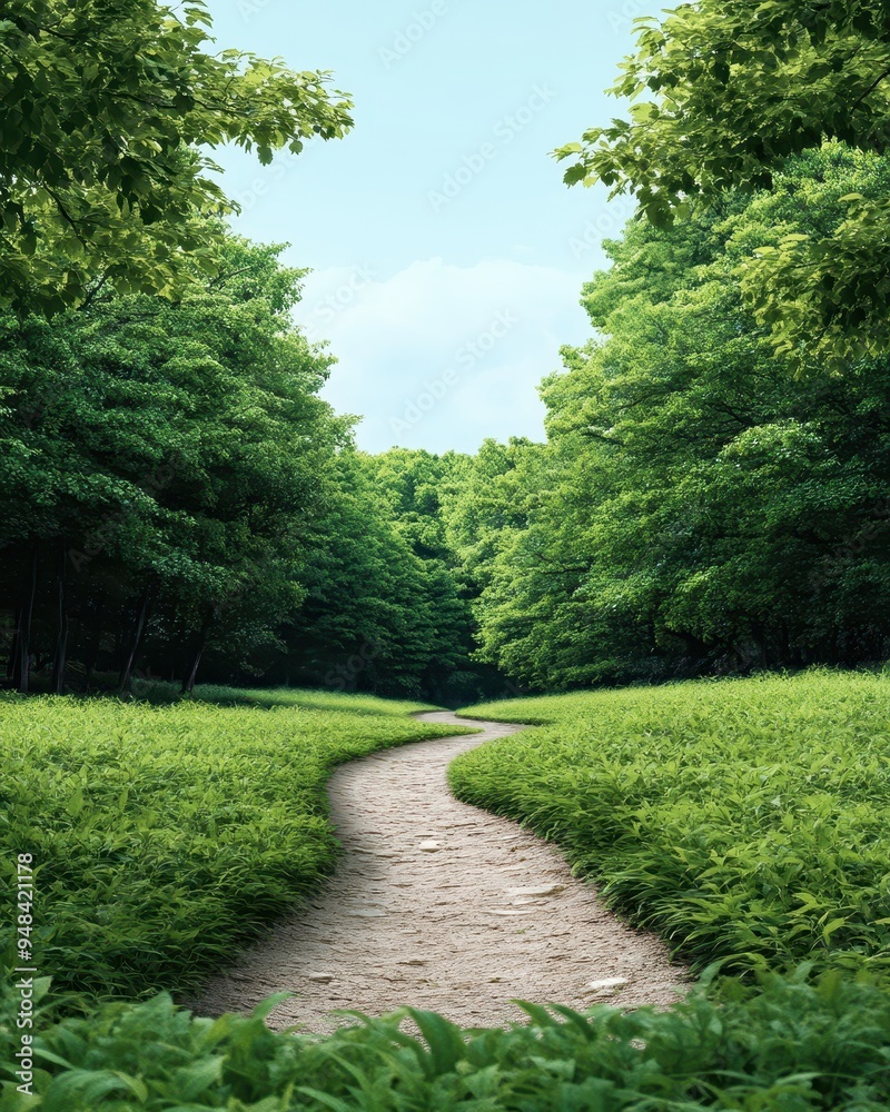 A tranquil pathway winds through lush greenery, inviting exploration and escape into nature's serene embrace. A tranquil pathway winds through lush greenery, inviting exploration and escape into nature's serene embrace.
