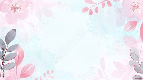 Charming Light Pink and Blue Watercolor Floral Background with Delicate Pastel Tones and Minimalistic Design