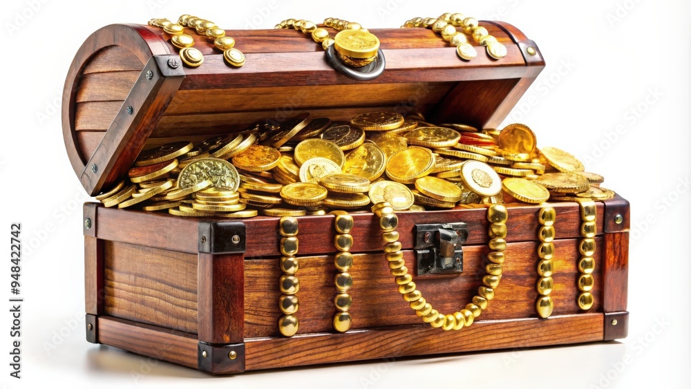 custom made wallpaper toronto digitalWooden treasure chest filled with gold coins and jewels, isolated on white background