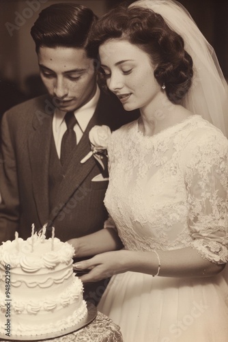 Timeless snapshots: old fashioned photograph from a 60s or 70s wedding, capturing the essence of love and nostalgia that freeze cherished moments in the elegance of past eras