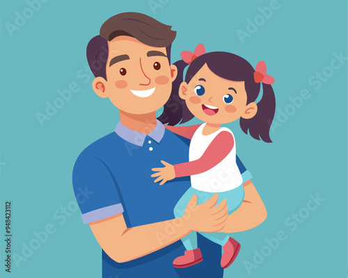 happy daughter in dad arms vector illustration flat style