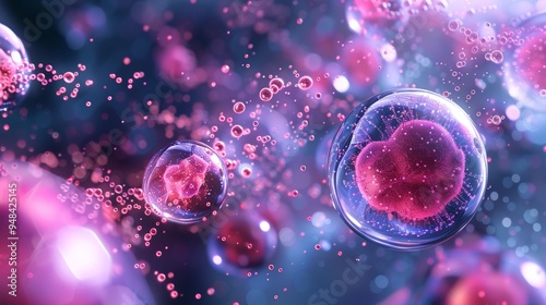 Close-up Lab Analysis of Follicle Stimulating Molecules in Action, Showing a Colorful and Detailed Representation of These Vital Cellular Structures photo