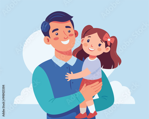 happy daughter in dad arms vector illustration flat style