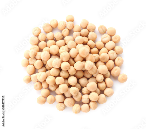 Pile of dried peas isolated on white, top view