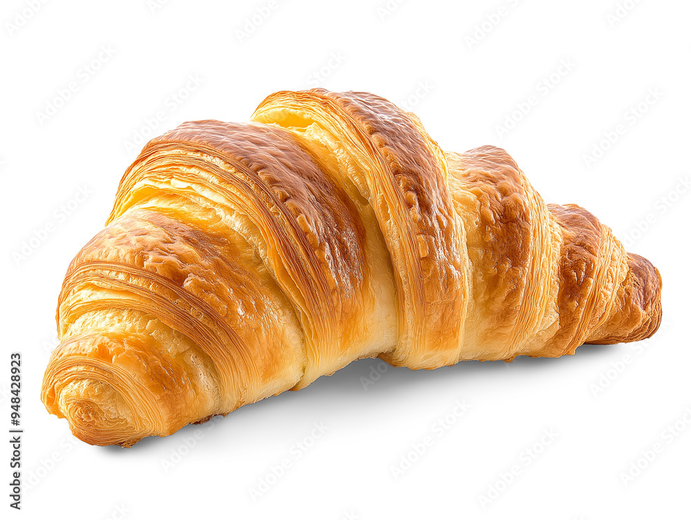 Baked croissant with a golden, flaky crust, isolated on a transparent background, highlighting its rich, buttery layers Baked croissant with a golden, flaky crust, isolated on a transparent background, highlighting its rich, buttery layers