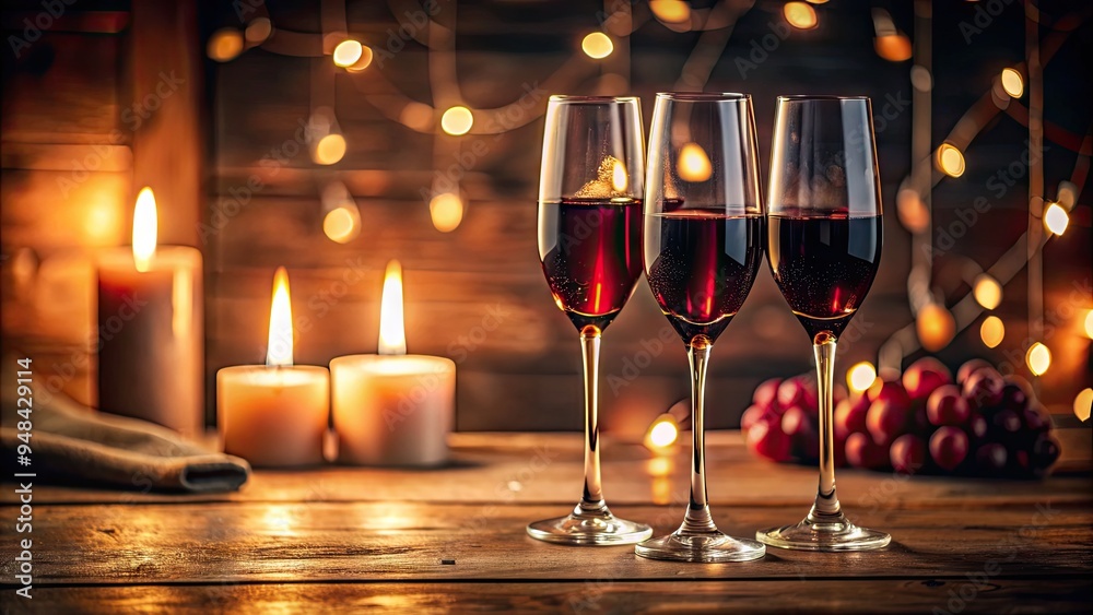 Elegant flute glasses filled with rich, velvety red wine, subtly lit, with a warm ambiance, perfect for a sophisticated toast or romantic dinner setting. Elegant flute glasses filled with rich, velvety red wine, subtly lit, with a warm ambiance, perfect for a sophisticated toast or romantic dinner setting.