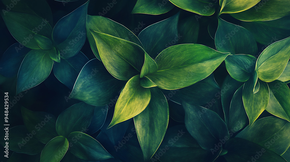 Obraz premium Abstract green plant, wallpaper, the lush greenery of beautiful plants is pleasing to the eye.