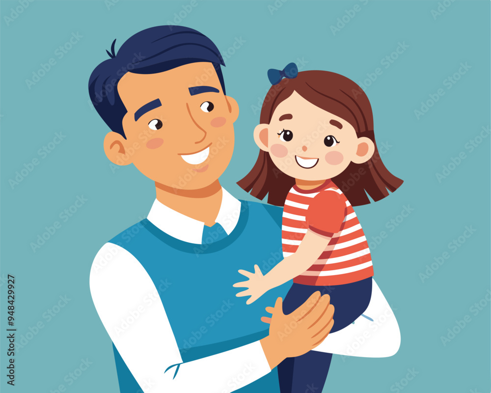 happy daughter in dad arms vector illustration flat style happy daughter in dad arms vector illustration flat style